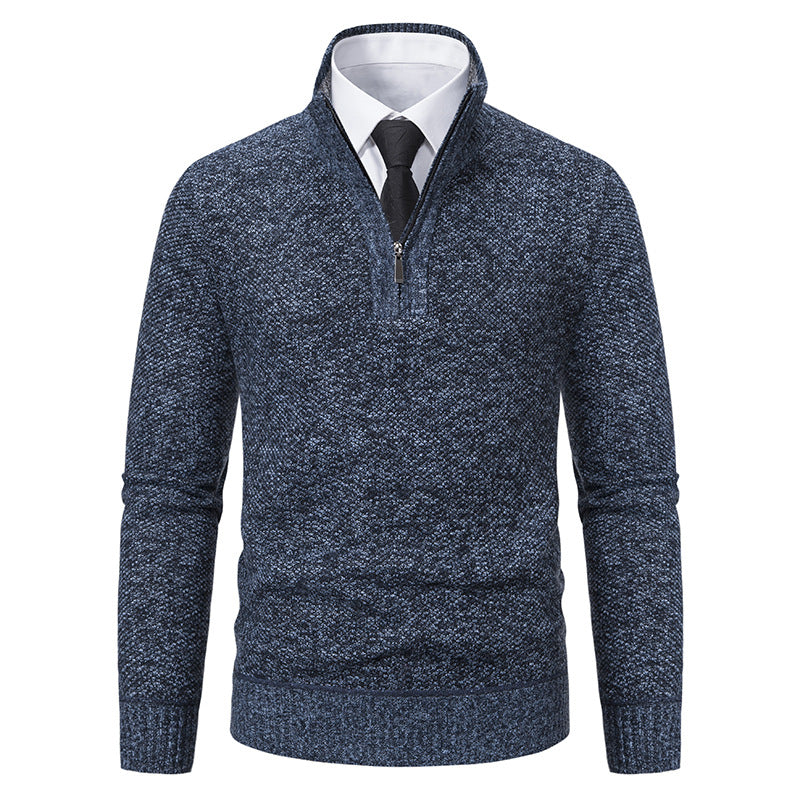Elegant knitted sweater for men with half-zip and textured surface Lune London