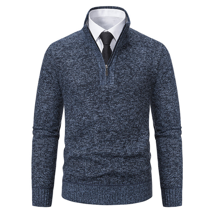 Elegant knitted sweater for men with half-zip and textured surface Lune London
