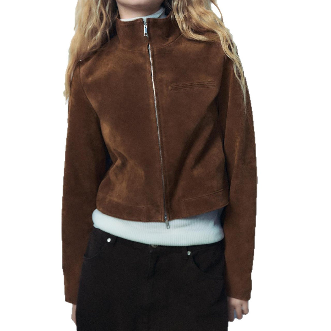 Faux leather jacket for women with a modern high collar and a lightweight fit Lune London