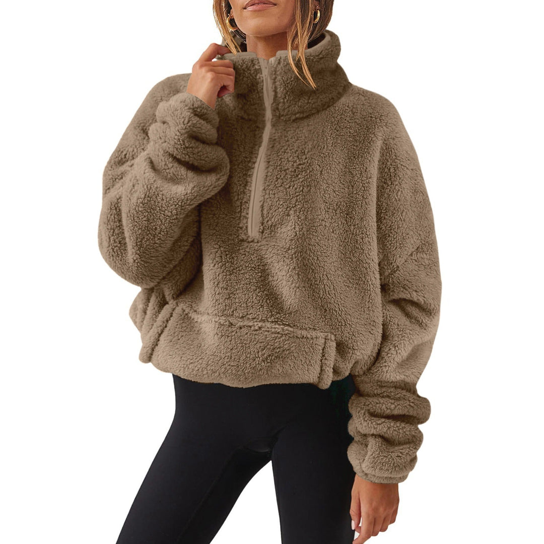 Ladies Cozy Fleece Sweater with High Collar and Zip Lune London