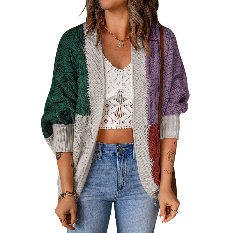 Ladies chunky knit cardigan with colorful pattern and relaxed fit Lune London