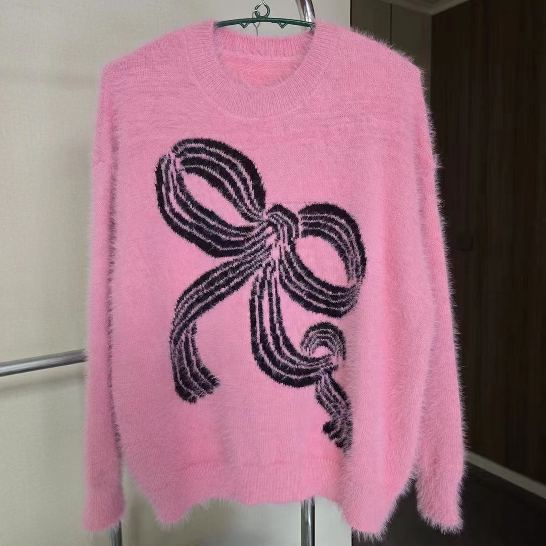 Pull confortable pour femmes avec motif de nœud décoratif