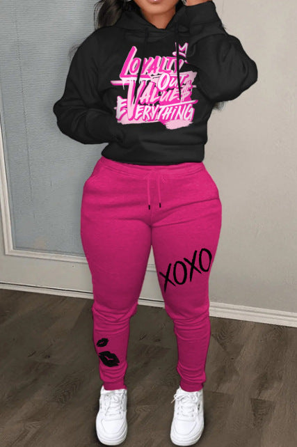 Leisure hoodie and jogger pants set for women with unique lettering and modern accents Lune London