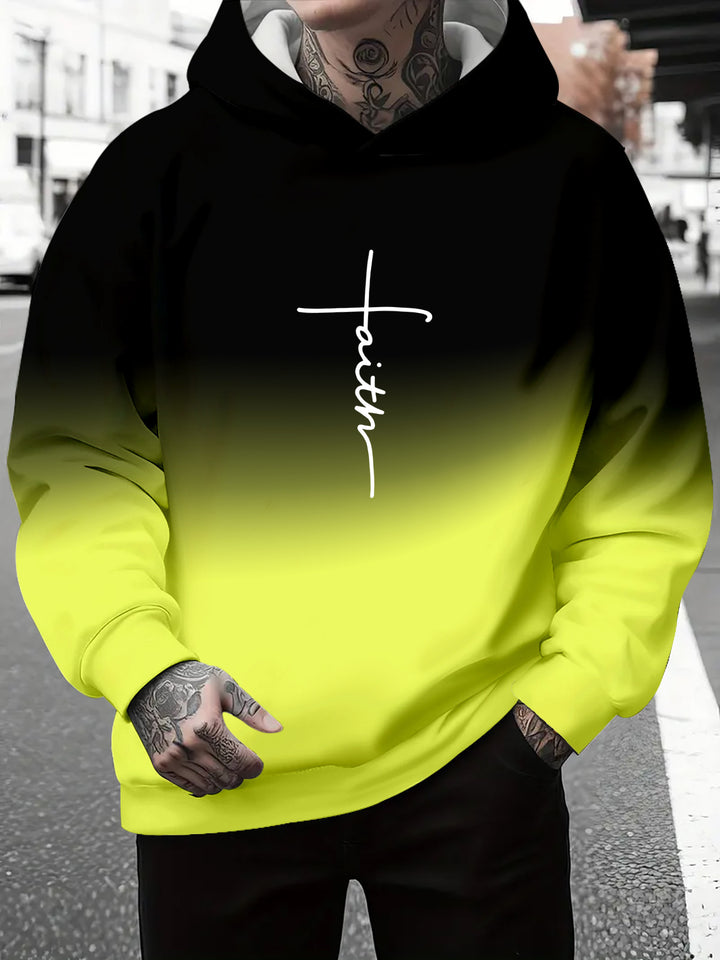 Men's hoodie with a subtle gradient of colors and an inspiring inscription Lune London