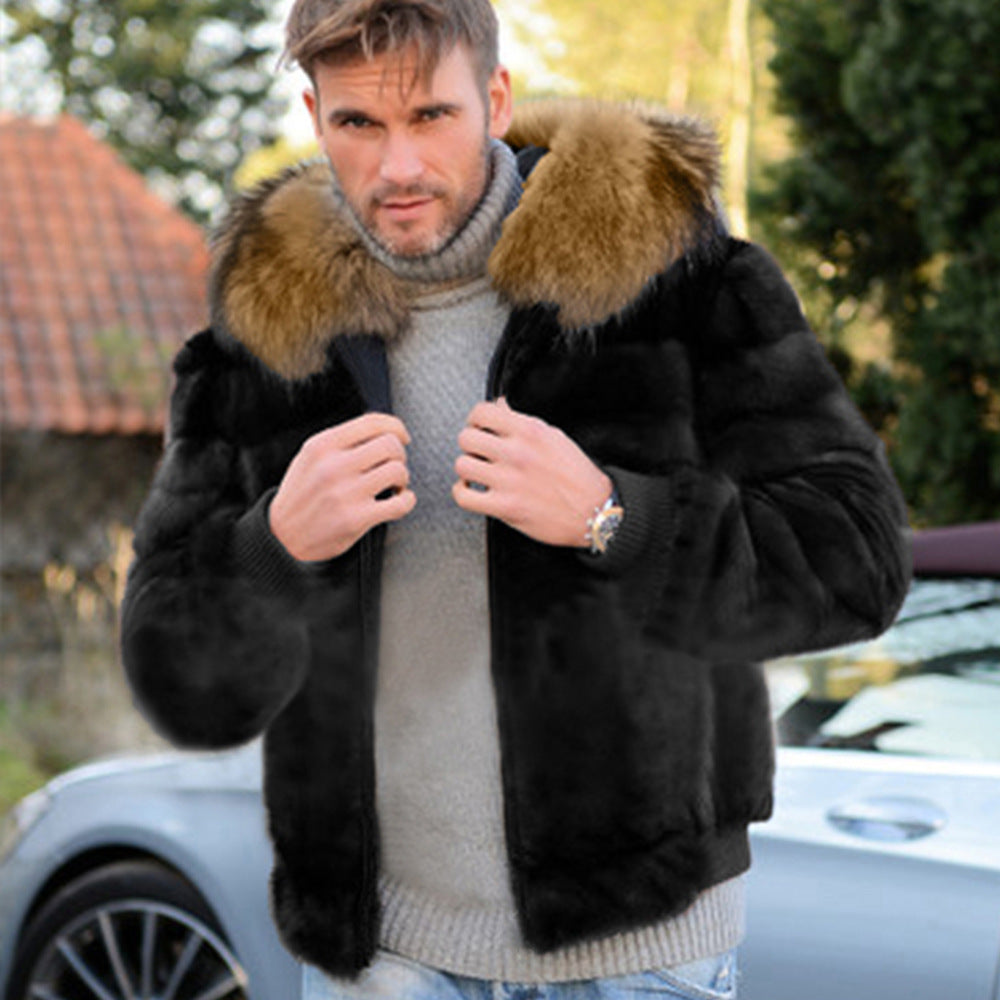 Men's faux fur jacket with oversized hood and trendy cut Lune London