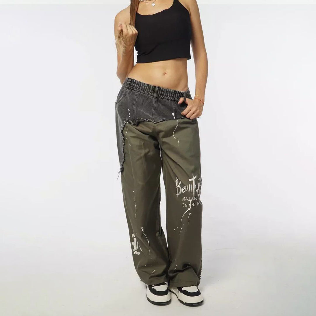 Trendy baggy jeans for women with asymmetrical design and unique details Lune London