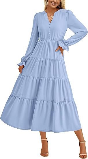 Long sleeve maxi dress for women with ruffles Lune London