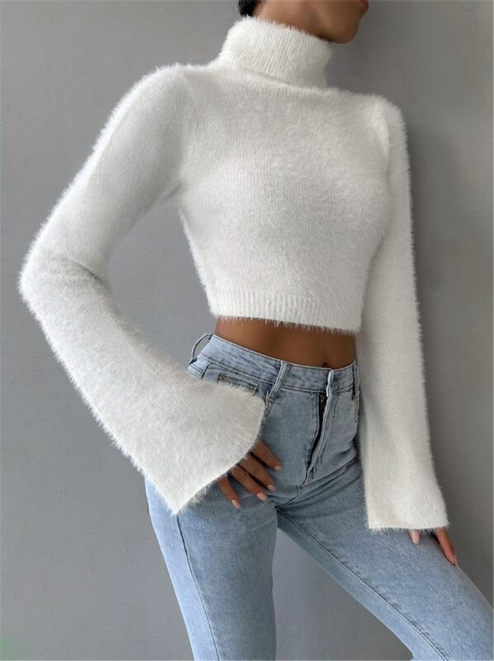 Ladies High Quality Knit Sweater with Wide Sleeves and Turtleneck Lune London