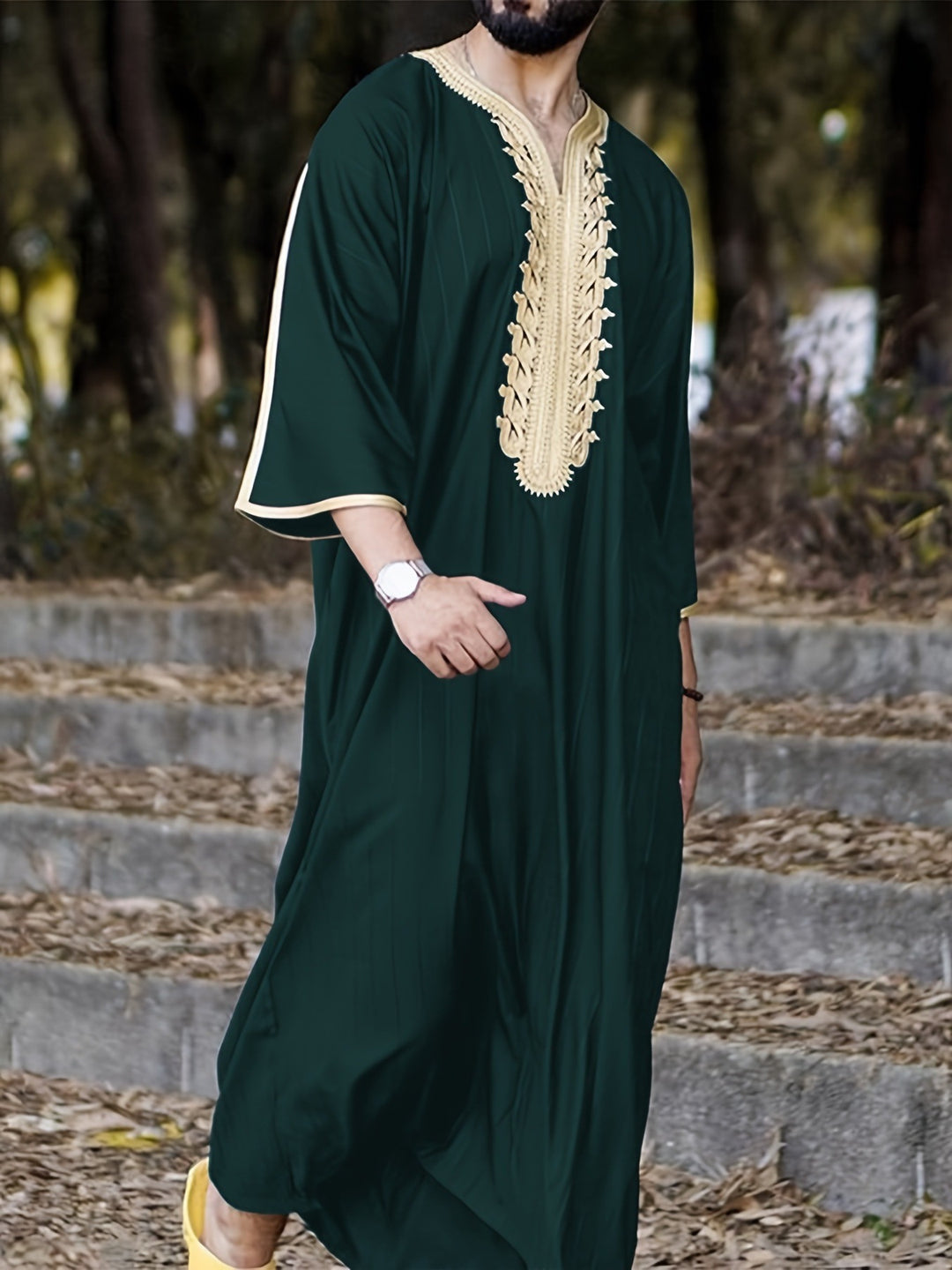Men's traditional kaftan with artistic embroidery details Lune London