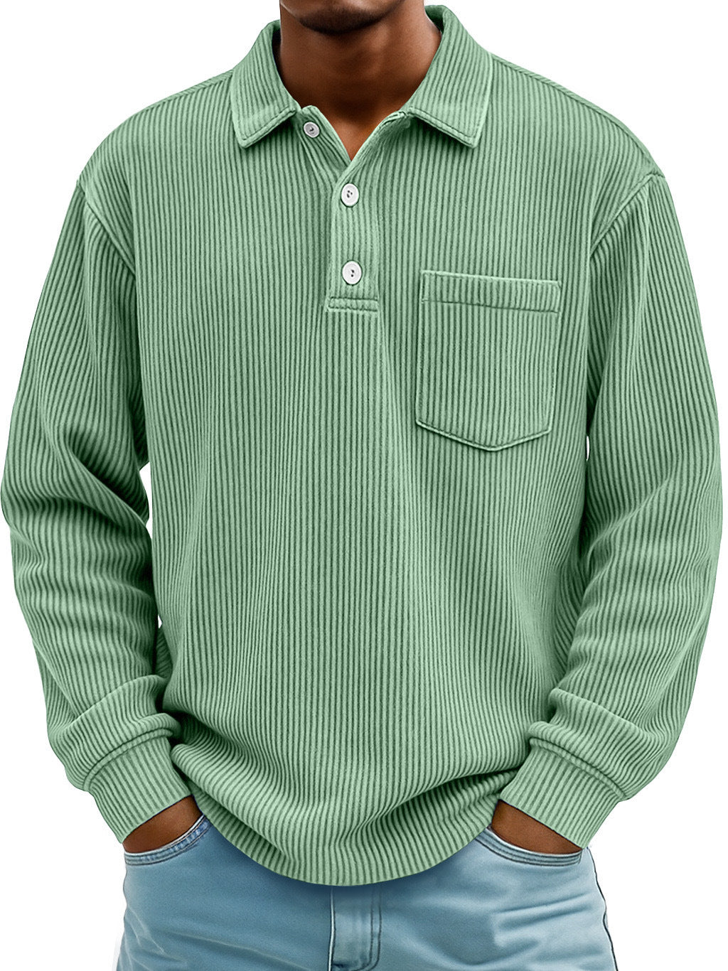 Men's Long Sleeve Casual Polo in Textured Fabric Lune London