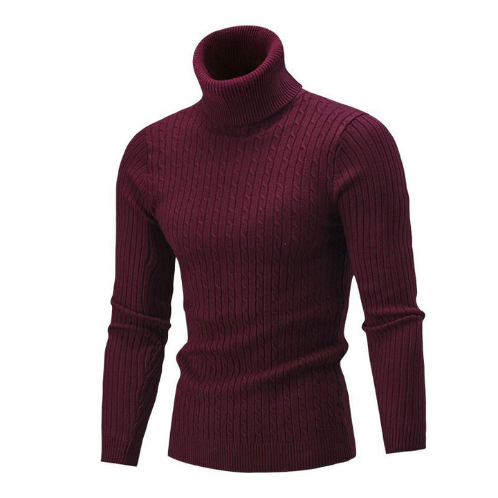 Men's Elegant Knit Sweater with High Collar and Fine Cable Pattern Lune London
