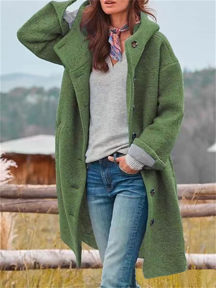 Lune London | Single-Breasted Hooded Wool Coat