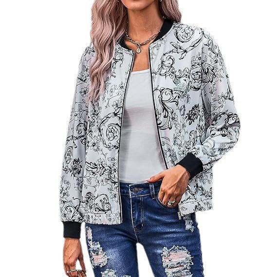 Women's bomber jacket with floral pattern and elastic edges Lune London