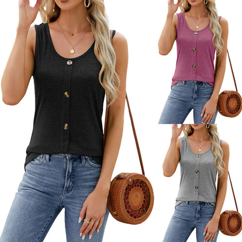 Women Sleeveless Top with decorative buttons and relaxed fit Lune London