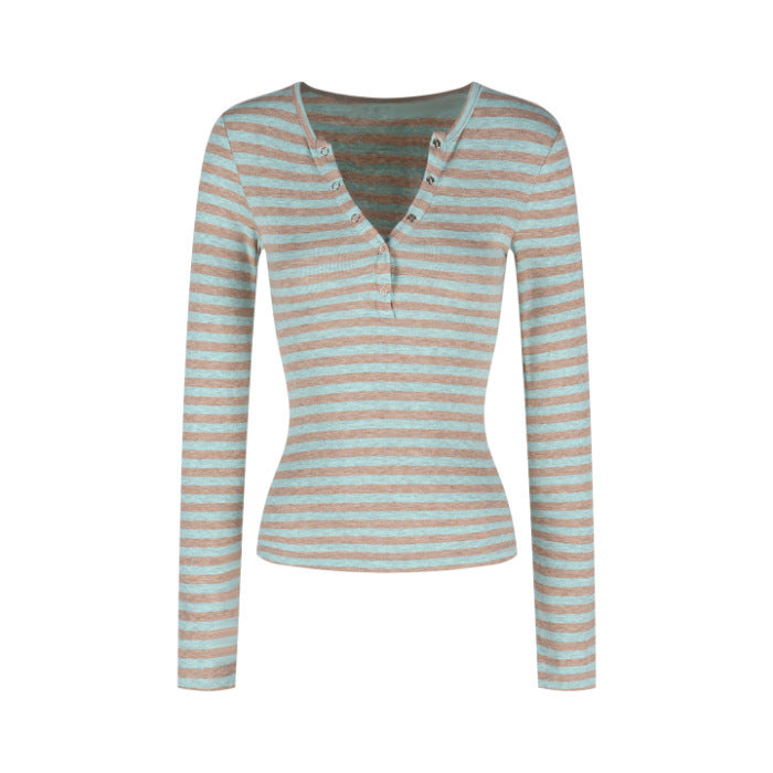 Women's long-sleeve shirt with modern stripes and button placket Chic & Stil