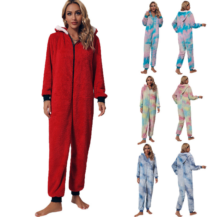 Ladies Cozy Jumpsuit with Hood and Chic Zipper Closure