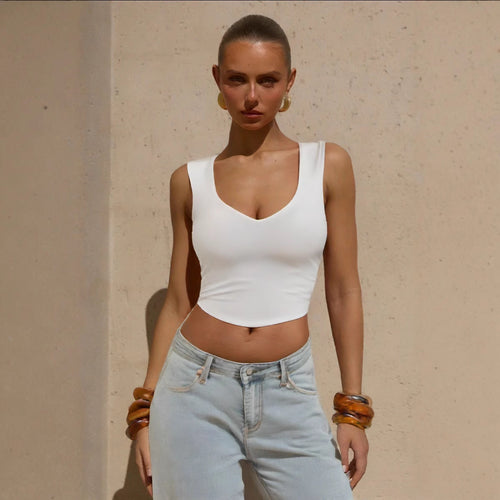 Women fitted crop top with deep V-neck Lune London