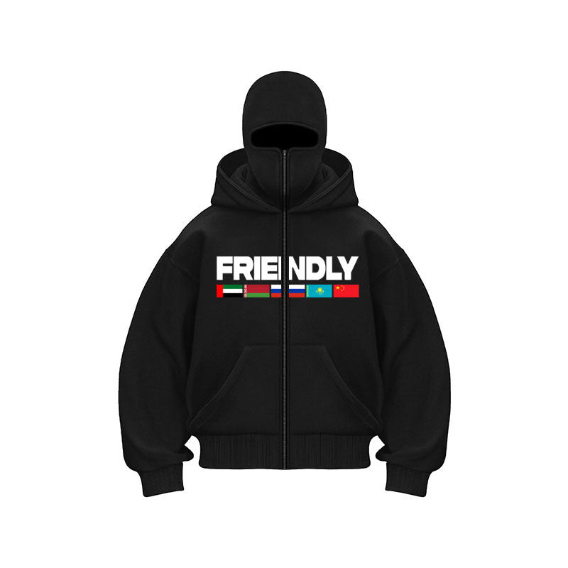 Hooded jacket for women with fixed zipper and striking graphic print Lune London