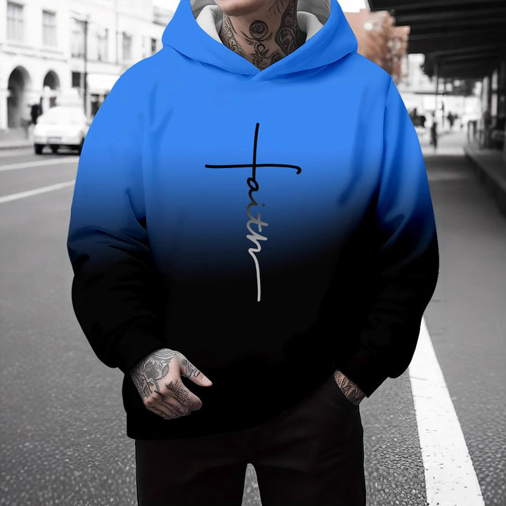 Men's hoodie with a subtle gradient of colors and an inspiring inscription Lune London