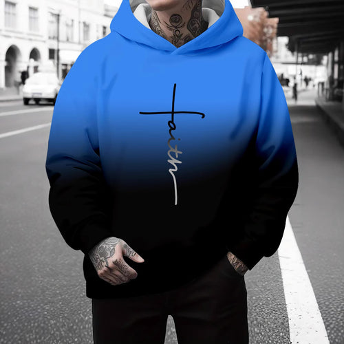 Men's hoodie with a subtle gradient of colors and an inspiring inscription Lune London