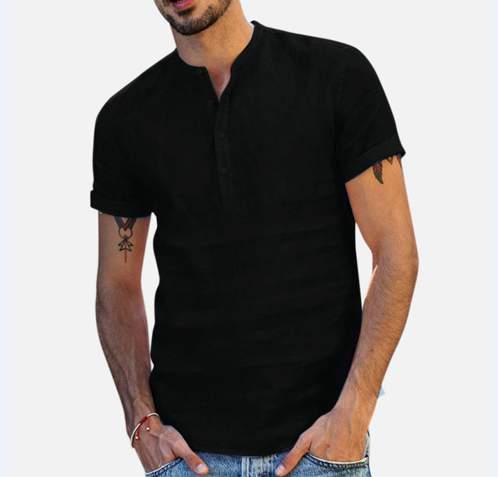 Casual short-sleeve shirt for men with stand-up collar and button placket Lune London