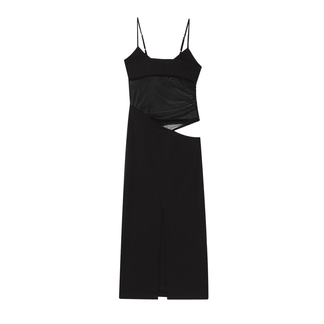 Maxi dress for women with refined asymmetrical design and elegant spaghetti straps Lune London