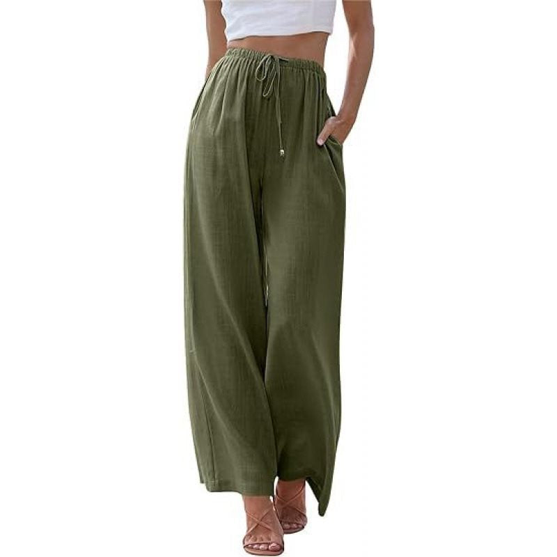 Wide palazzo pants for women with elastic waistband and side pockets Lune London