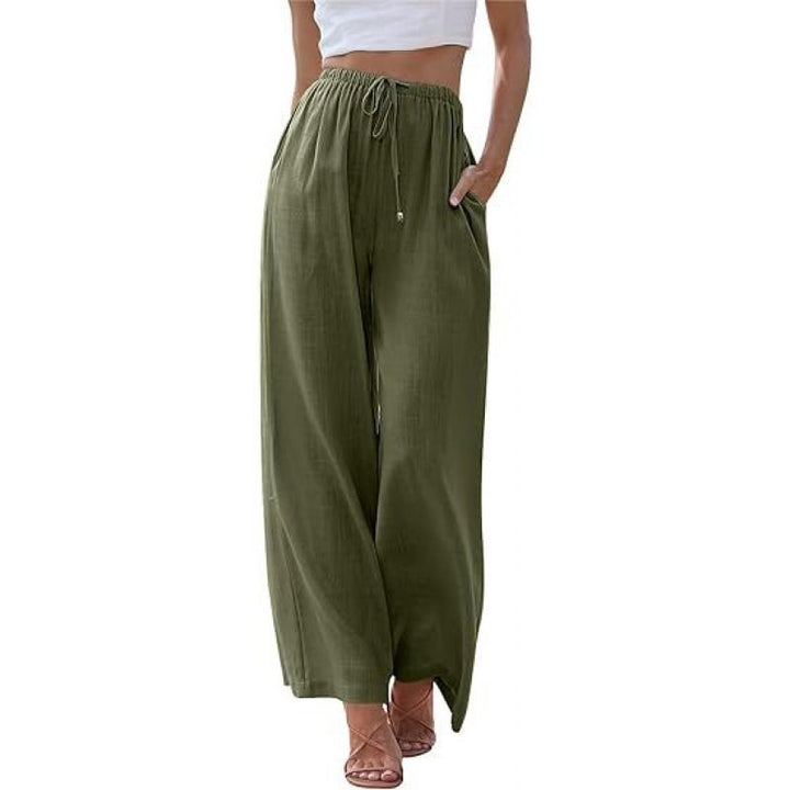 Wide palazzo pants for women with elastic waistband and side pockets Lune London