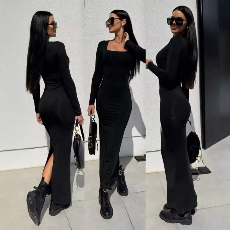 Chic Animal Print Long Sleeve Maxi Dress for Women