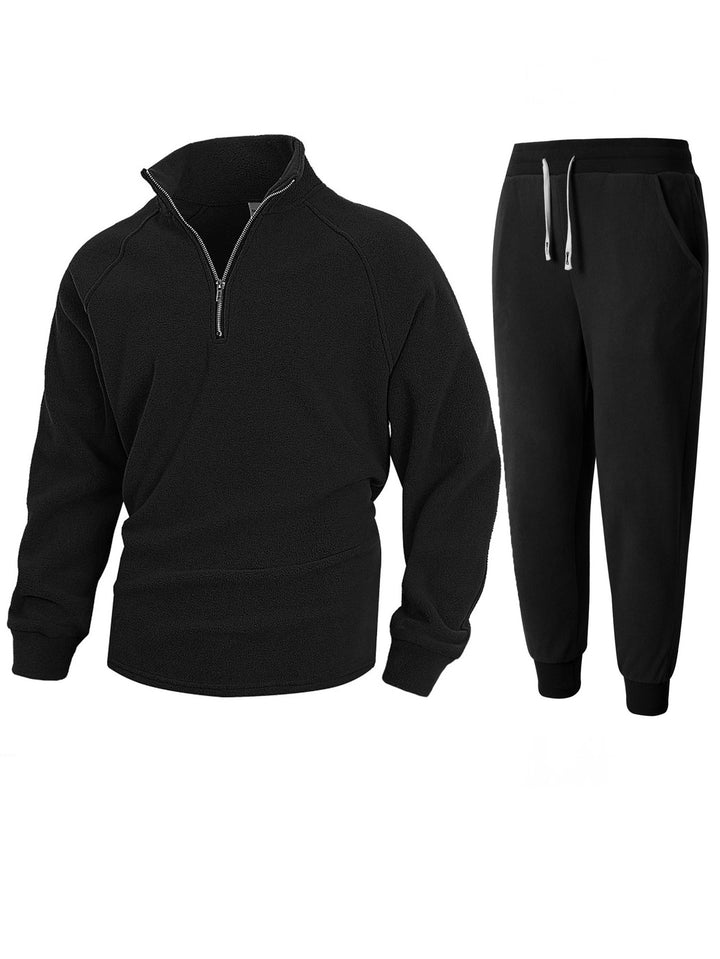 Men's fleece top with modern high collar and chic sporty joggers