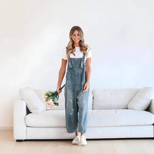 Women's Overalls with Fashionable Destroyed Details and Wide Fit Lune London