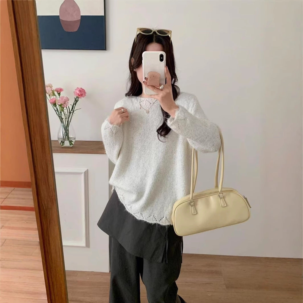 Ladies fluffy knit sweater with shiny accents and relaxed fit Lune London