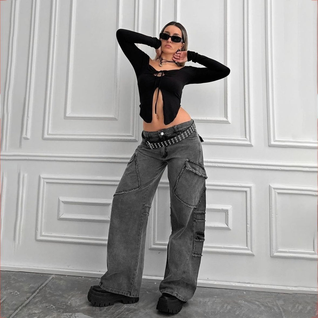 Vintage casual style women's cargo pants with remarkable applications Lune London