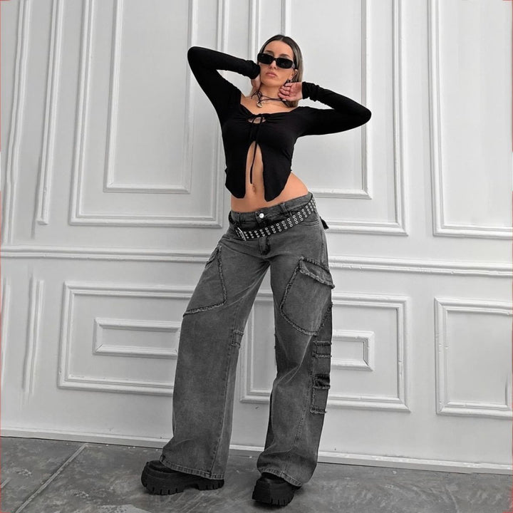 Vintage casual style women's cargo pants with remarkable applications Lune London