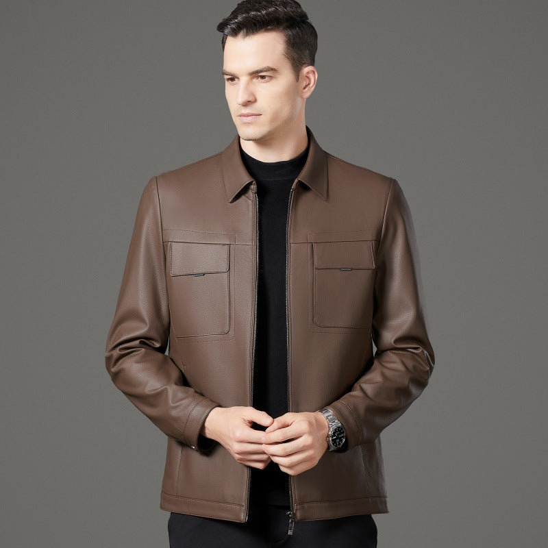 Elegant synthetic leather jacket for men with practical pockets Chic and Style