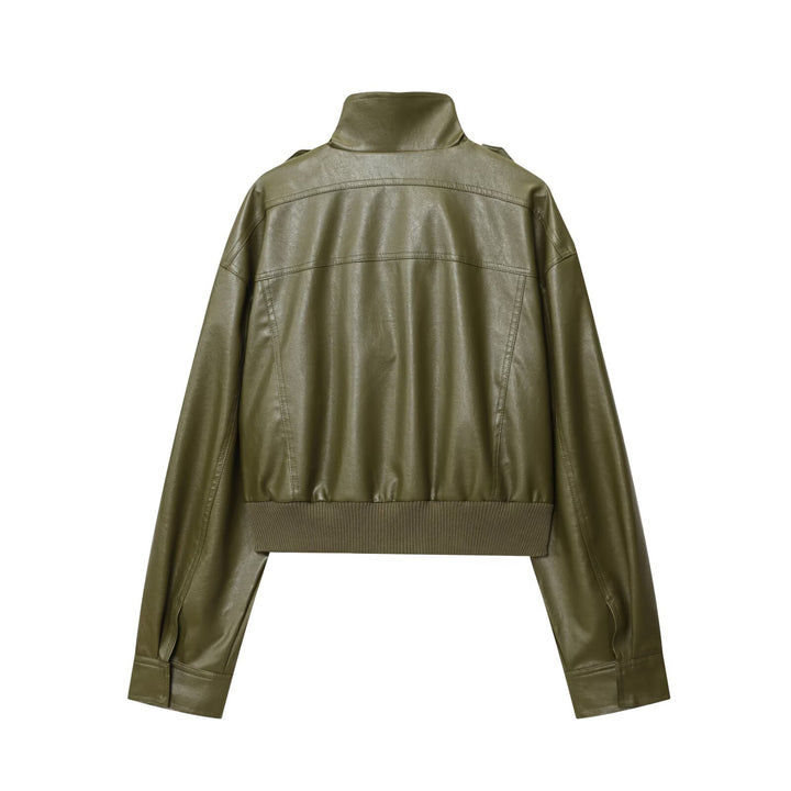 Cropped faux leather jacket for women with practical pockets and high collar Lune London
