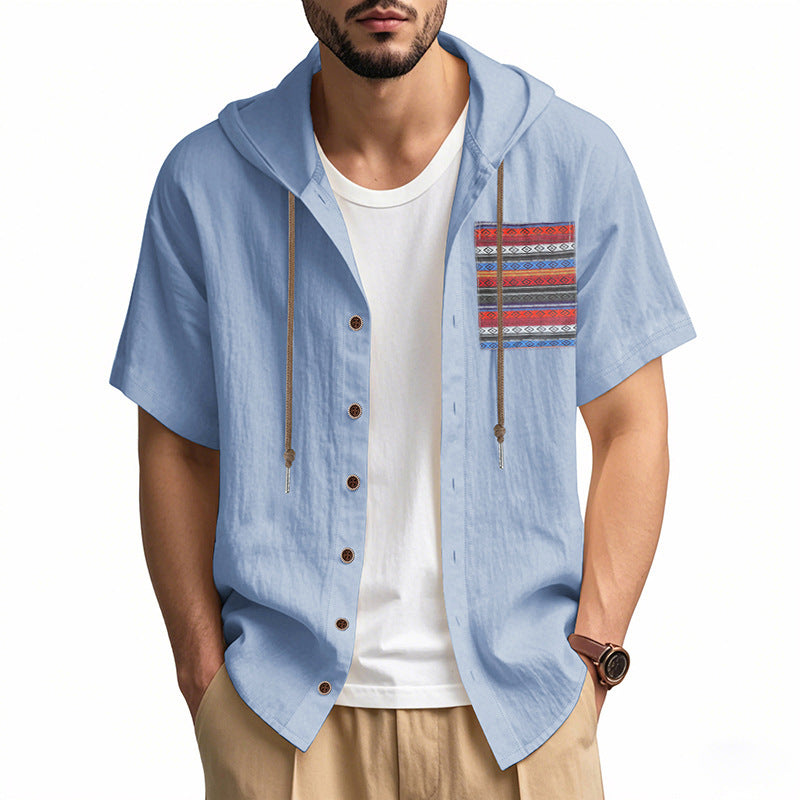 Casual short sleeve shirt for men with hood and colorful pattern Lune London