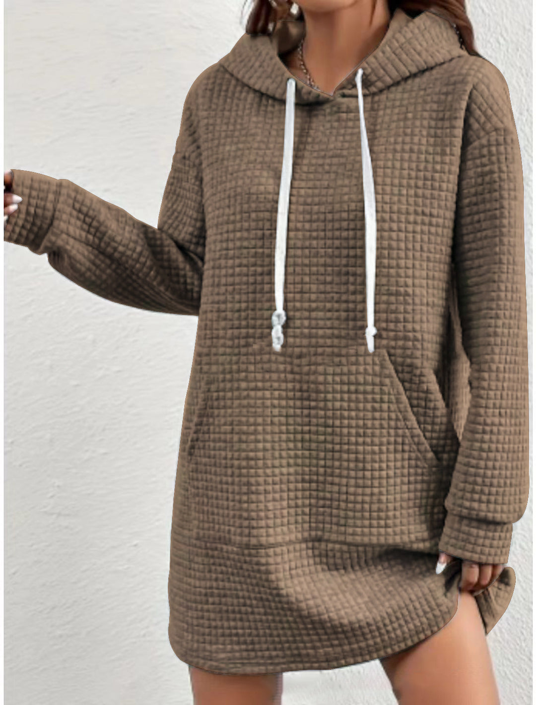 Plus size hooded dress for women with textured surface Lune London