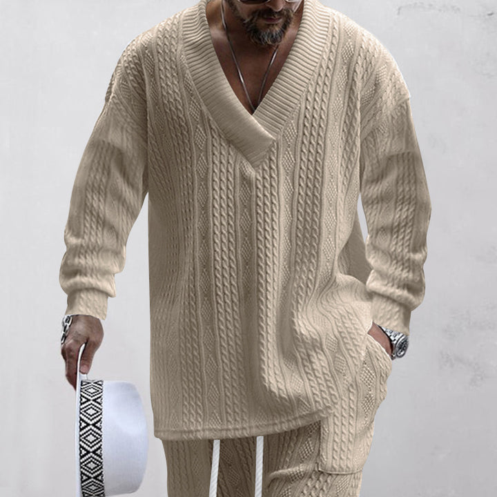 Men's casual knit sweater with V-neck and textured surface Lune London