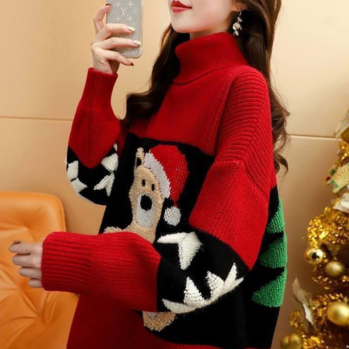 Ladies Cozy Turtleneck Sweater with Festive Bear Pattern Lune London