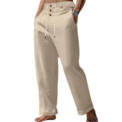 Casual linen pants for men with elastic waist and trendy button details Lune London