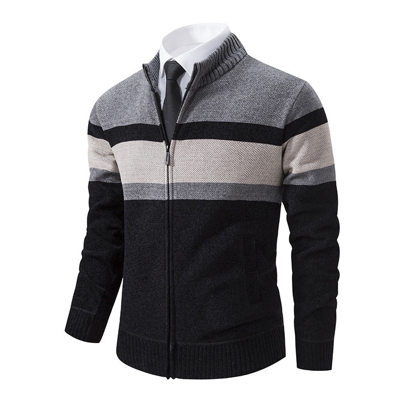 Men's knit jacket with high collar and innovative zip Lune London
