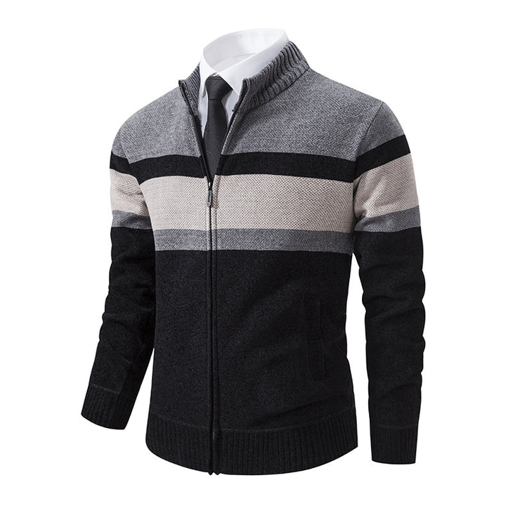 Men's knit jacket with high collar and innovative zip Lune London