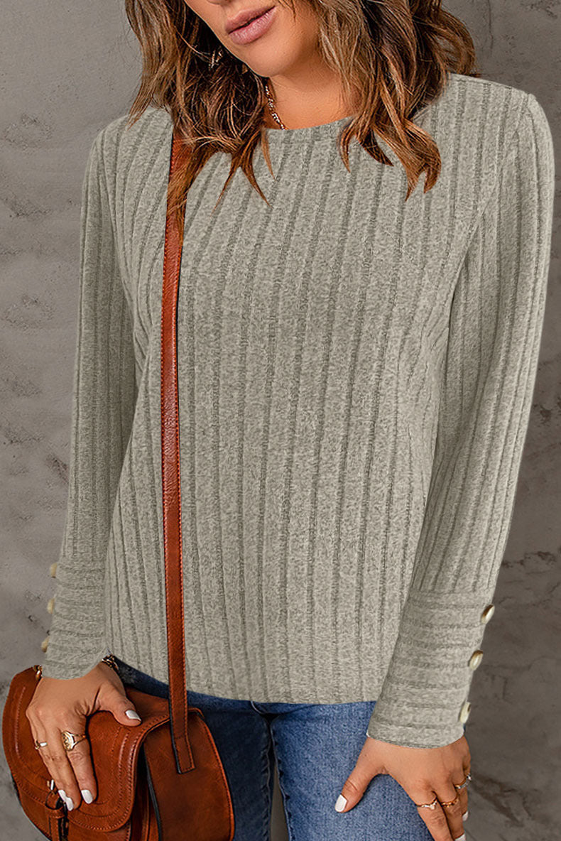 Women's stylish knit top with ribbed structure and elegant button details Lune London