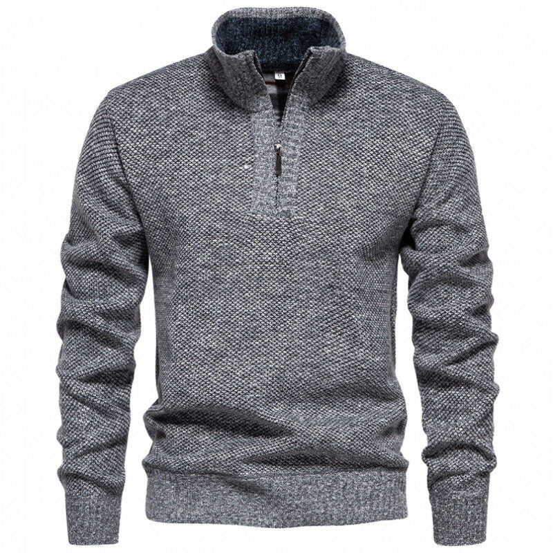 Men's High-Quality Pullover with High Collar and Zip Lune London