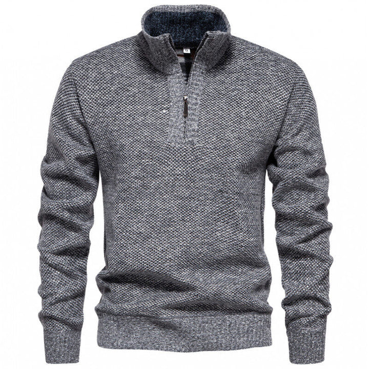 Men's High-Quality Pullover with High Collar and Zip Lune London