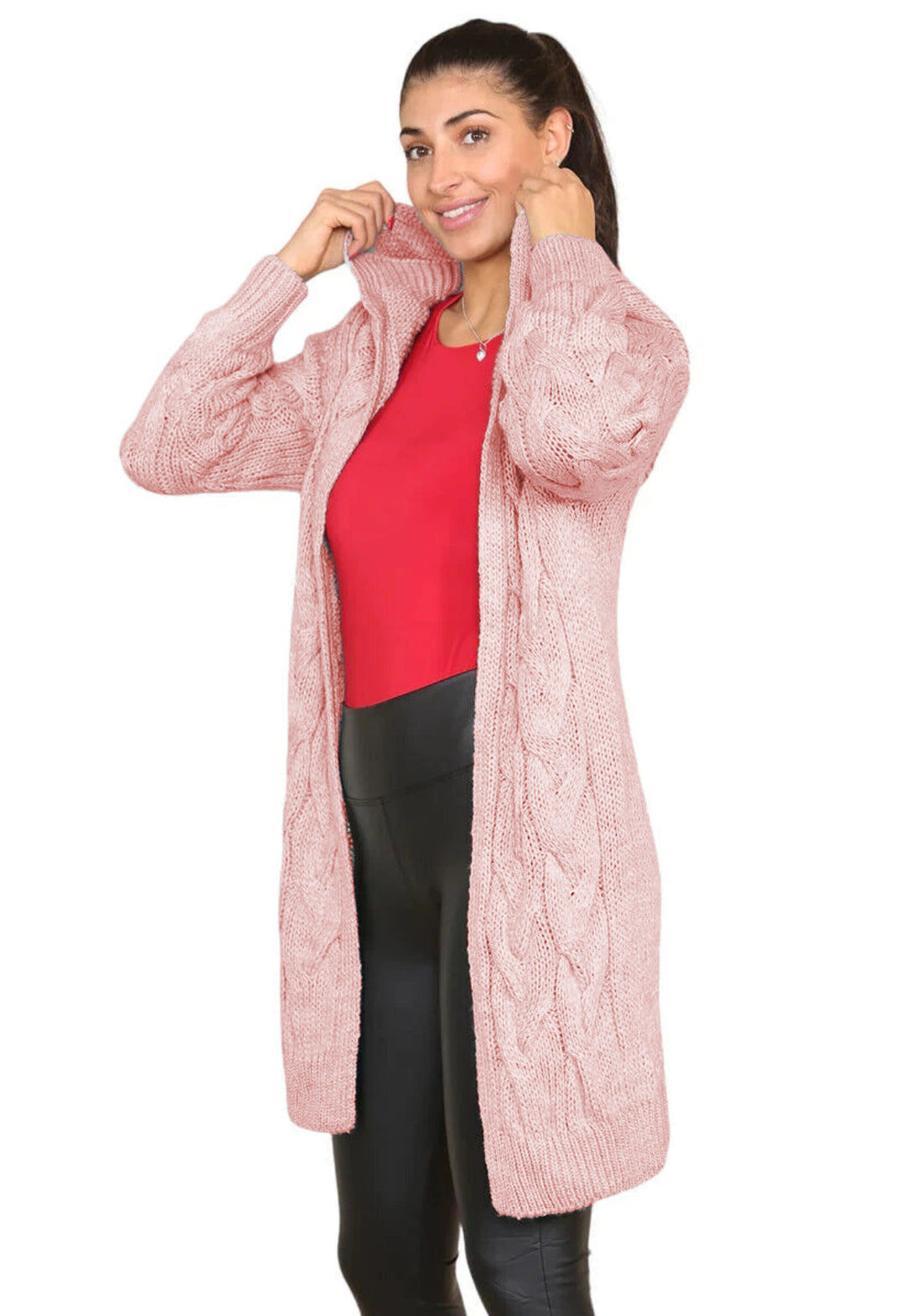 Women's knitted coat with hood and cable pattern Lune Londonl