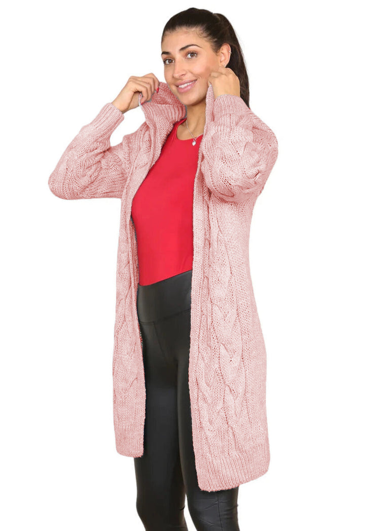 Women's knitted coat with hood and cable pattern Lune Londonl