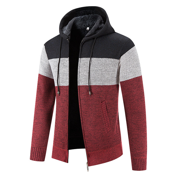 Trendy knit jacket for men with hoodie and textured design Lune London