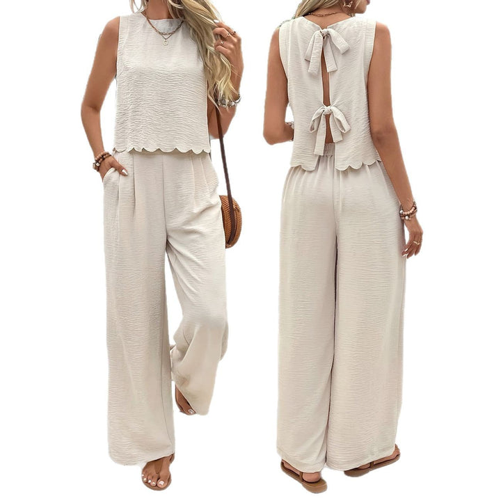 Ladies Casual Jumpsuit with Elegant Back Neckline and Wide Legs Lune London